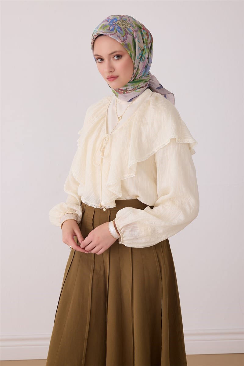 Belli 1194 Soyut Desenli Rozy Eşarp Vizon Eşarp BELLI 