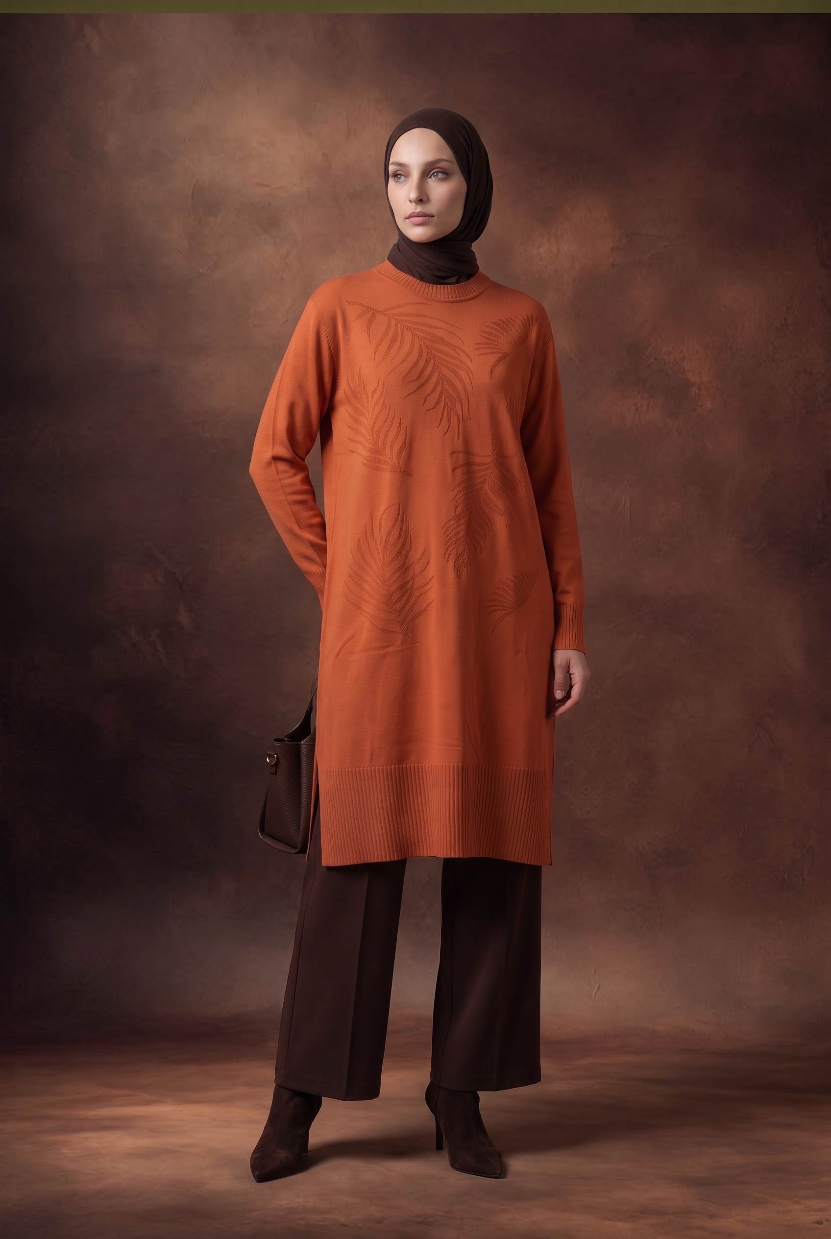 Armine Trend 26KTD408 Yaprak Baskı Detay Tunik Şeftali Tunik ARMİNE TREND 
