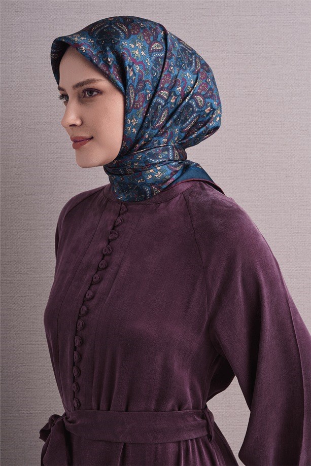 Armine Dj Saf Twill İpek Eşarp 9609D (T) - Mavi Eşarp ARMİNE 