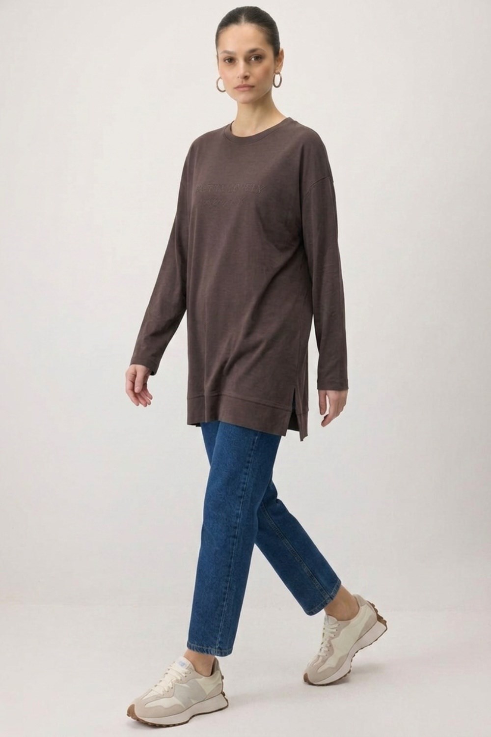 Baskılı Basıc Tunik 0037840 Kahve Tunik İKOLL 