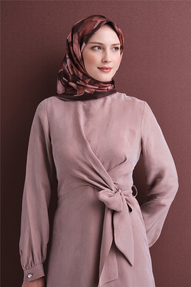 Armine Dj Saf Twill İpek Eşarp 9632D (T) - Kahve Eşarp ARMİNE 