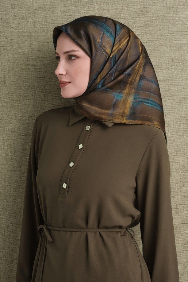 Armine Dj Saf Twill İpek Eşarp 9602D (T) - Haki Eşarp ARMİNE 