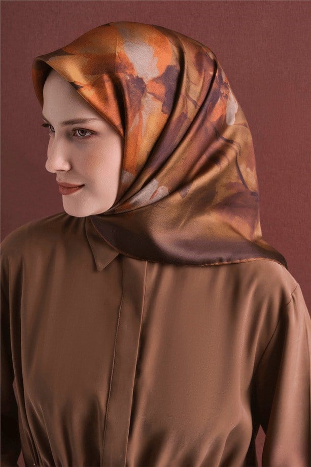 Armine Dj Saf Twill İpek Eşarp 9611D (T) - Tarçın Eşarp ARMİNE 
