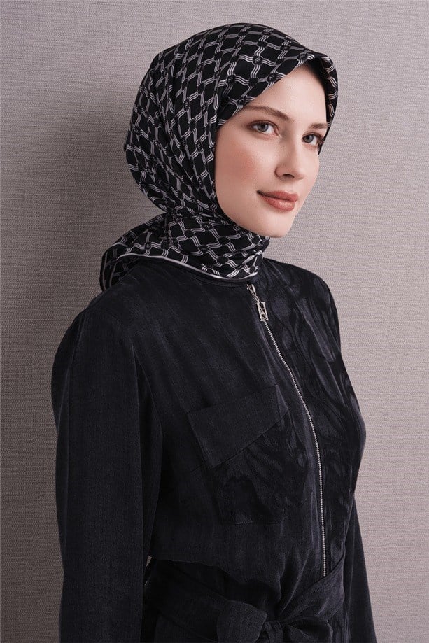 Armine Dj Saf Twill İpek Eşarp 9636D (T) - Siyah Eşarp ARMİNE 