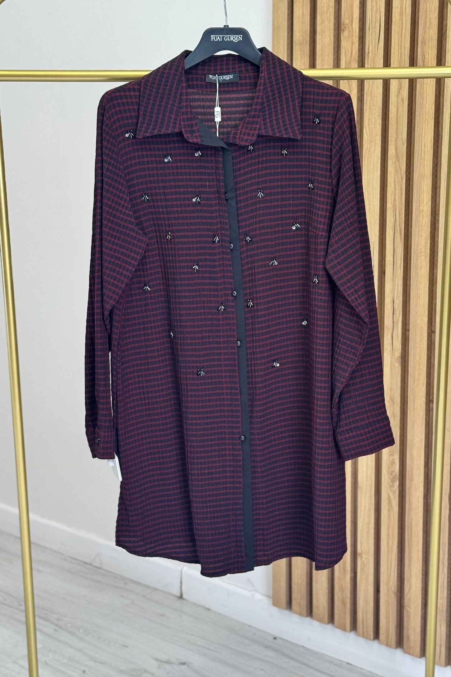 Fuat Gürşen 6304 Serpme Taş İşlemeli Tunik - Bordo Tunik FUAT GÜRŞEN 