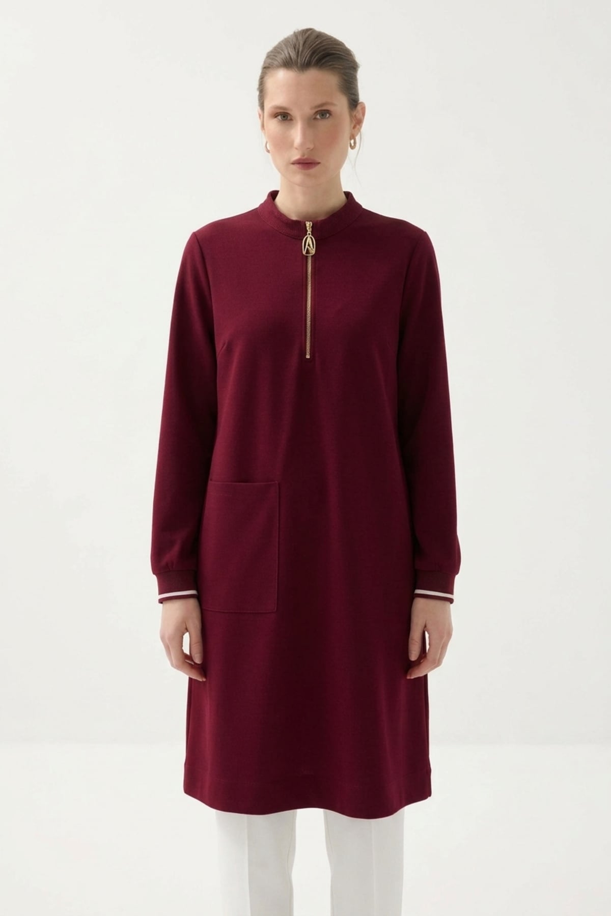 Avenna 26KT452 Yarım Fermuar Detaylı Hakim Yaka Tunik Bordo Tunik ARMİNE TREND 