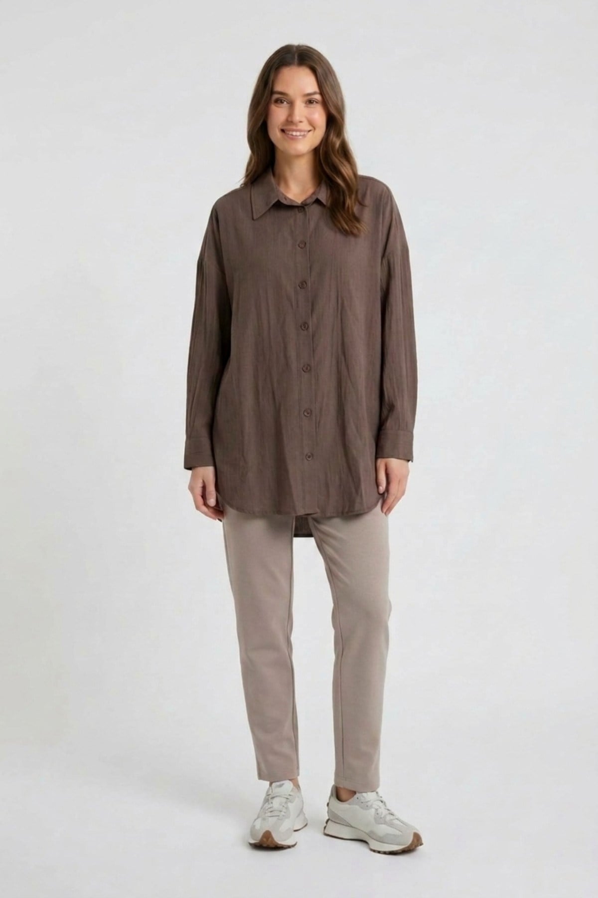 Kraşlı Gömlek 0036221 Kahve Tunik İKOLL 