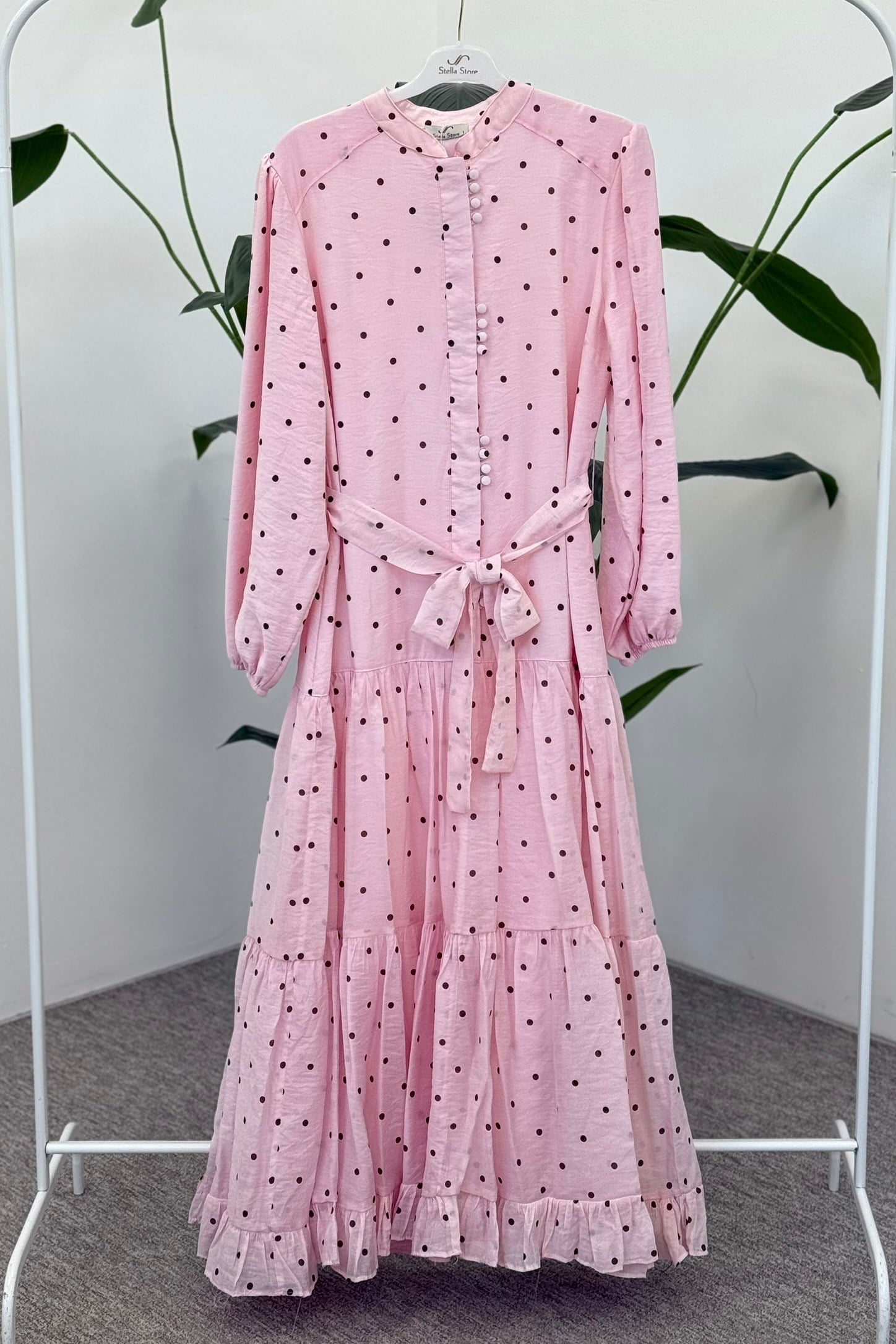 Puantiyeli Elbise 1602 - Pembe Elbise STELLA STORE 