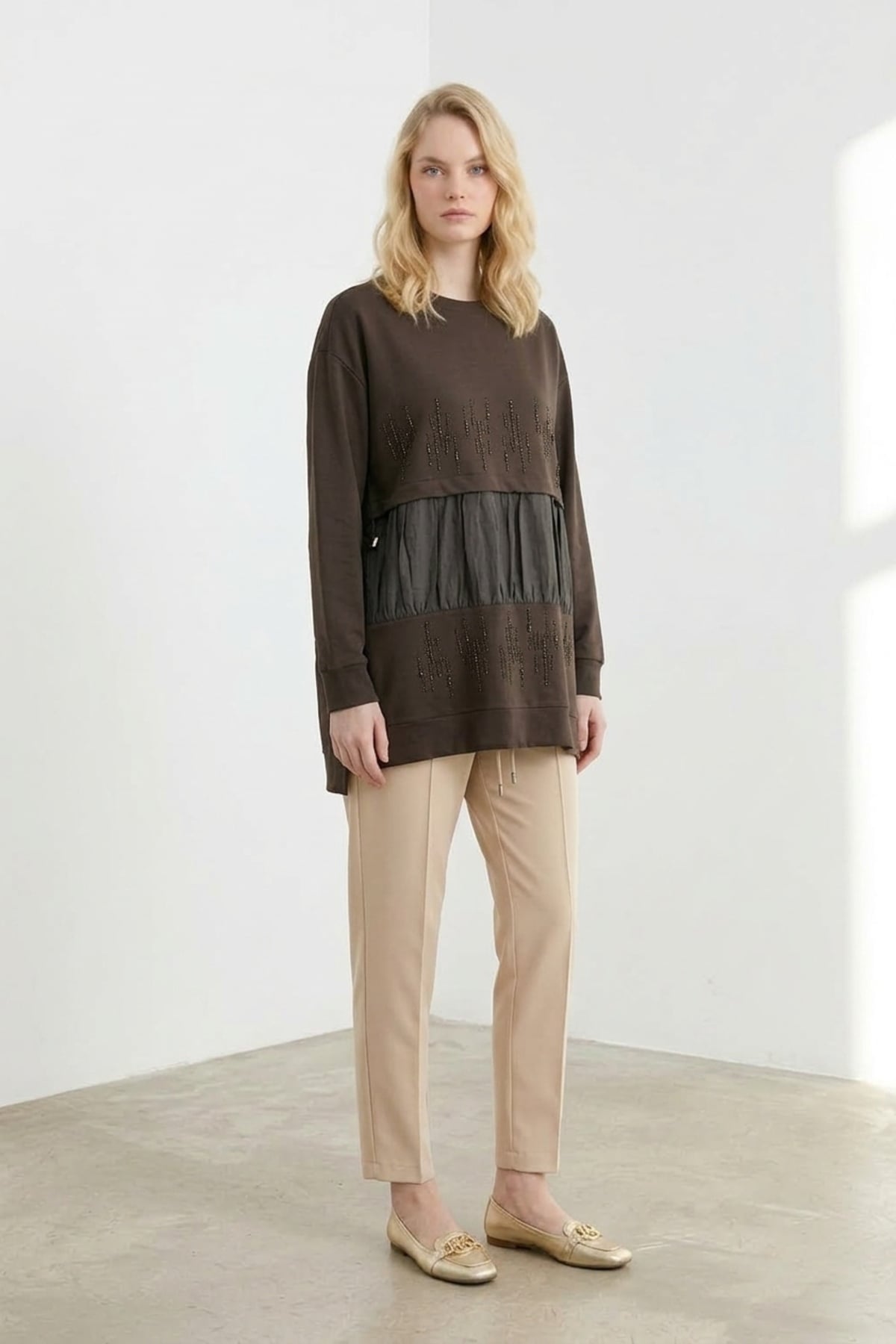 Dik Taş Baskılı Tunik 10825 Browni Tunik PUANE 