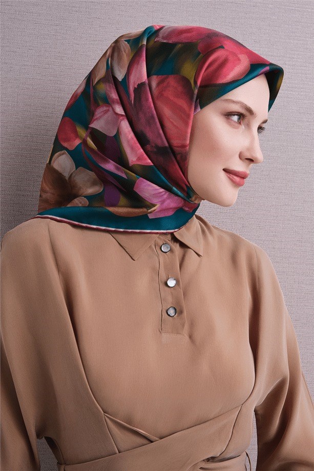 Armine Dj Saf Twill İpek Eşarp 9632D (T) - Petrol Eşarp ARMİNE 