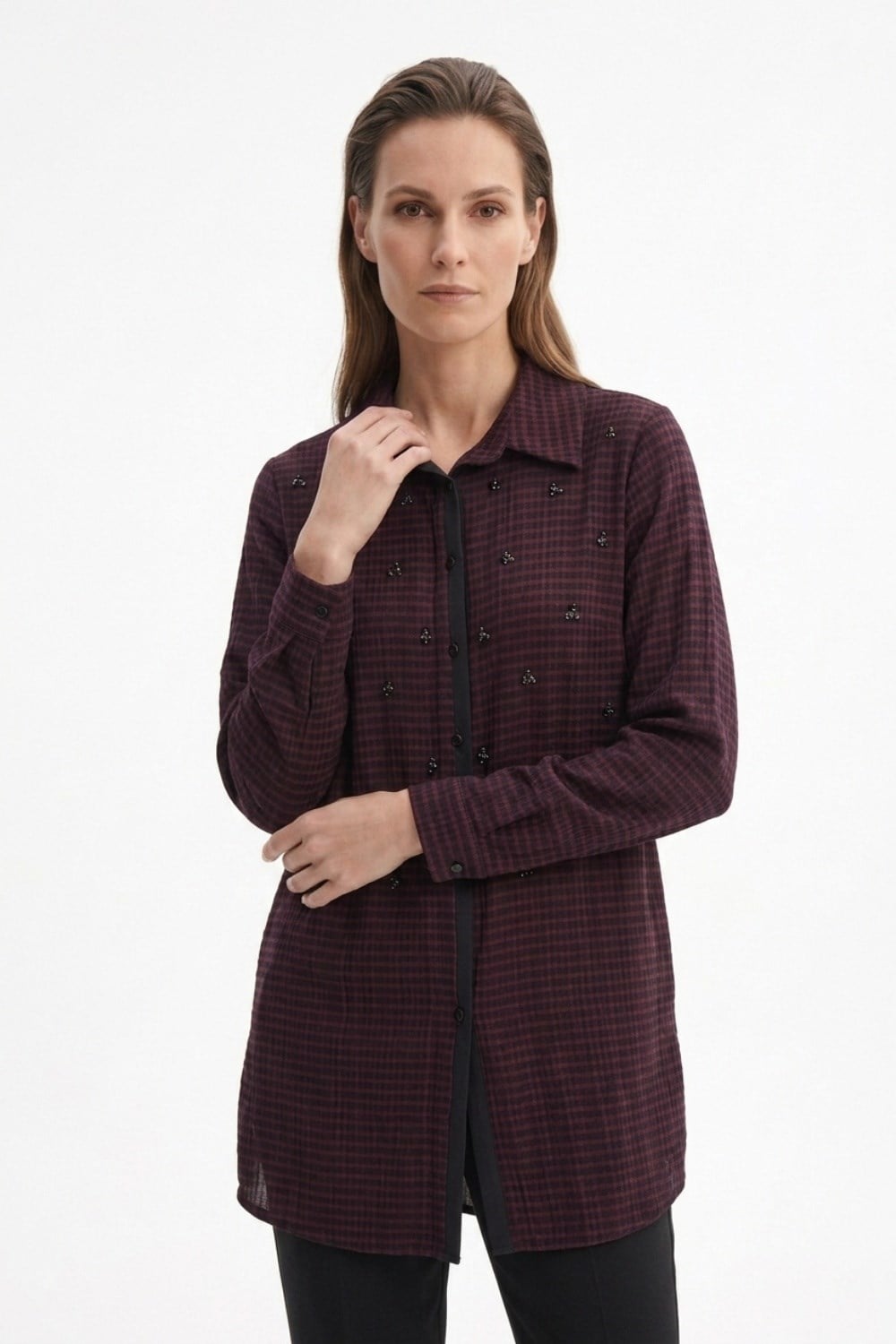 Fuat Gürşen 6304 Serpme Taş İşlemeli Tunik - Bordo Tunik FUAT GÜRŞEN 
