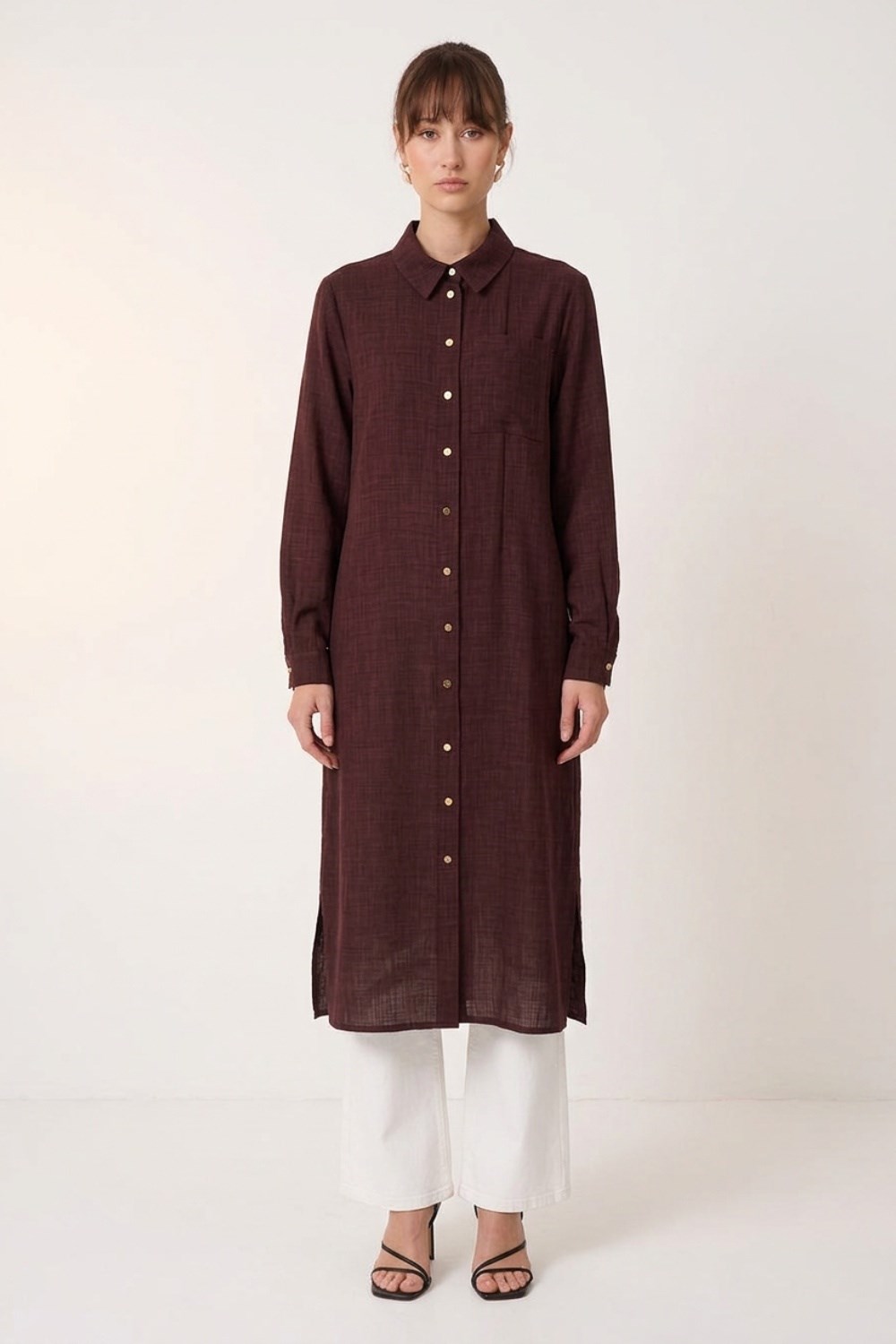 Armine Trend 26KT461 Düğme Detaylı Uzun Tunik Bordo Tunik ARMİNE TREND 