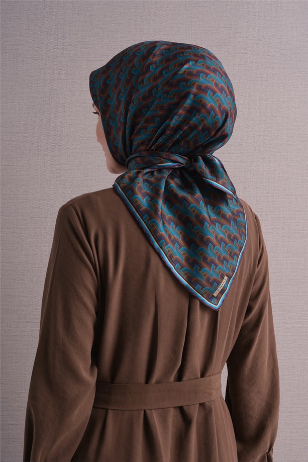 Armine Dj Saf Twill İpek Eşarp 9604D (T) - Mavi Eşarp ARMİNE 
