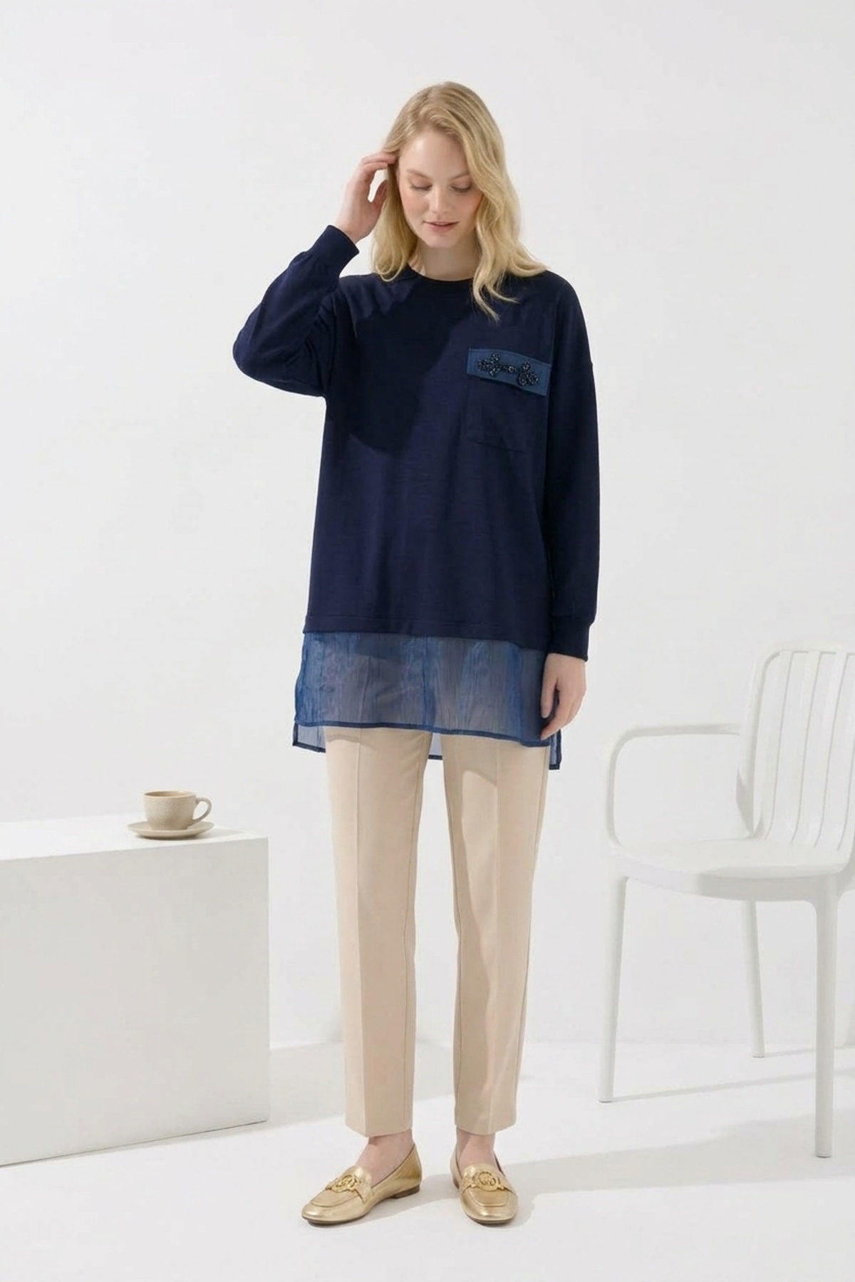 Sahte Cep Detaylı Tunik 10811 F.Navy Tunik PUANE 