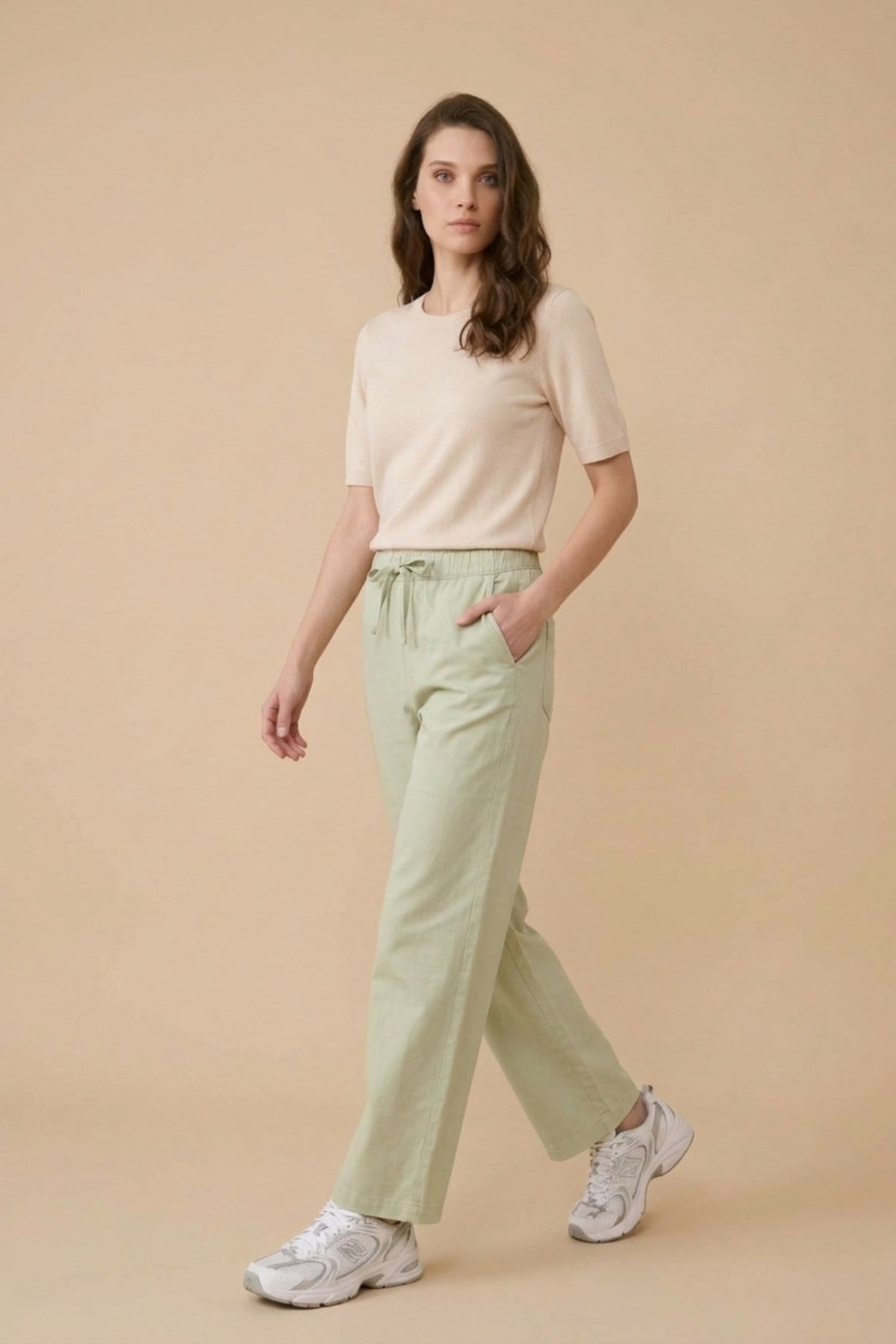 Beli Lastikli Bol Paça İnce Kot Pantolon 2773 Su Yeşili Pantolon MY MAGAZİN 