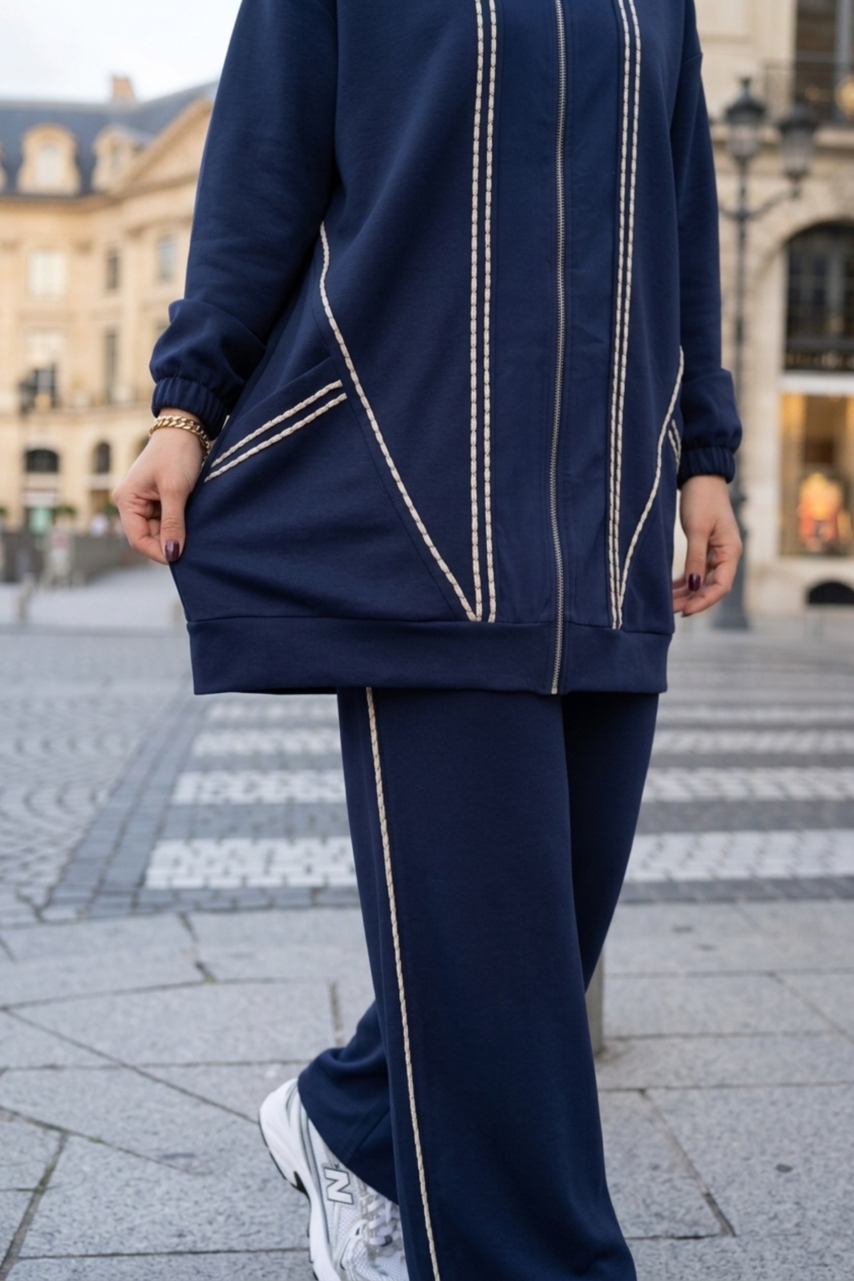 Dikiş Detaylı Pantololonlu Takım 14526 F.Navy Takım PUANE 