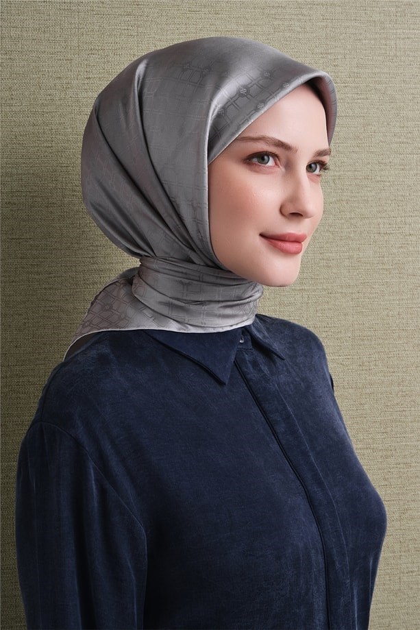 Armine Dj Saf Jakar İpek Eşarp 9647D (J) - Gri Eşarp ARMİNE 