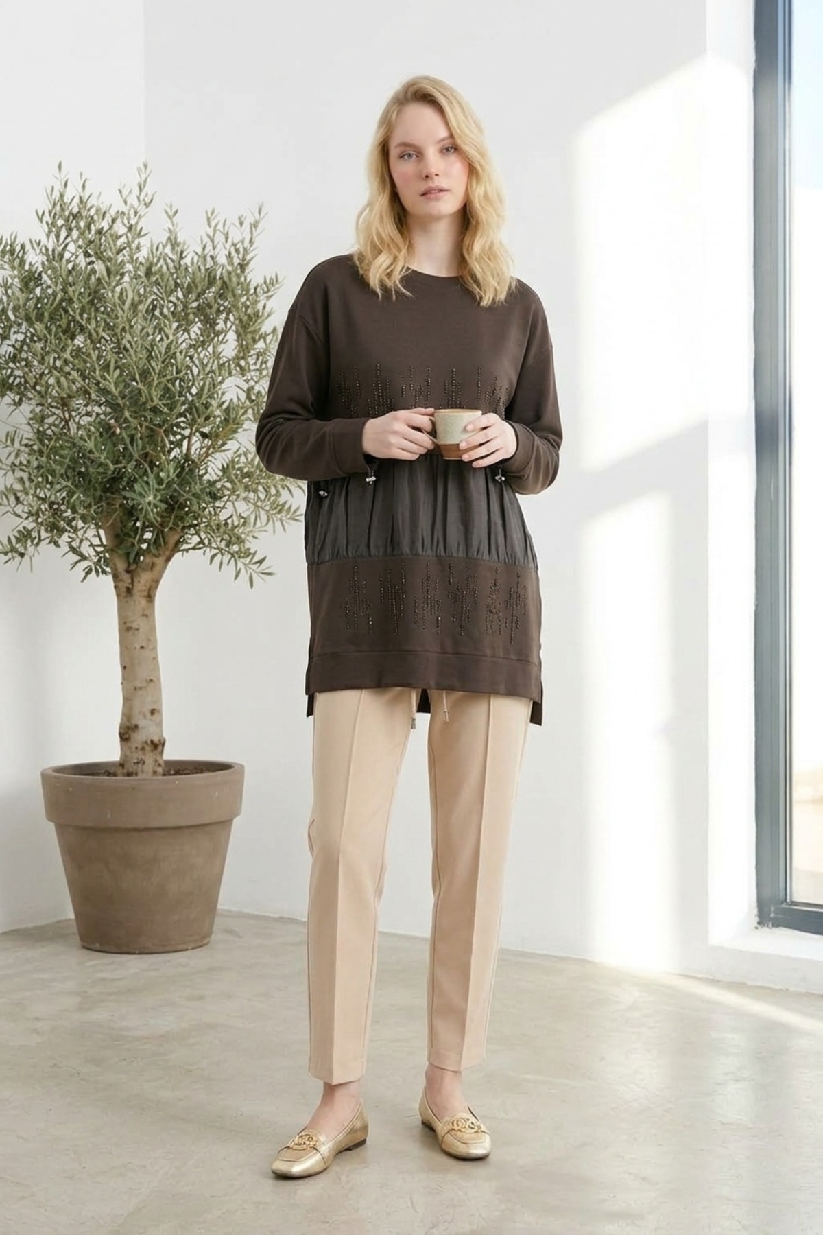 Dik Taş Baskılı Tunik 10825 Browni Tunik PUANE 