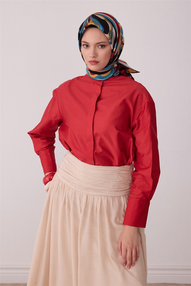 Belli 4414 Dalga Katmanları Soyut %100 Twill İpek Eşarp Yağ Yeşili Eşarp BELLI 