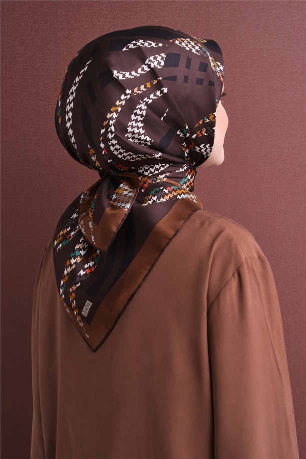 Armine Dj Saf Twill İpek Eşarp 9634D (T) - Kahve Eşarp ARMİNE 