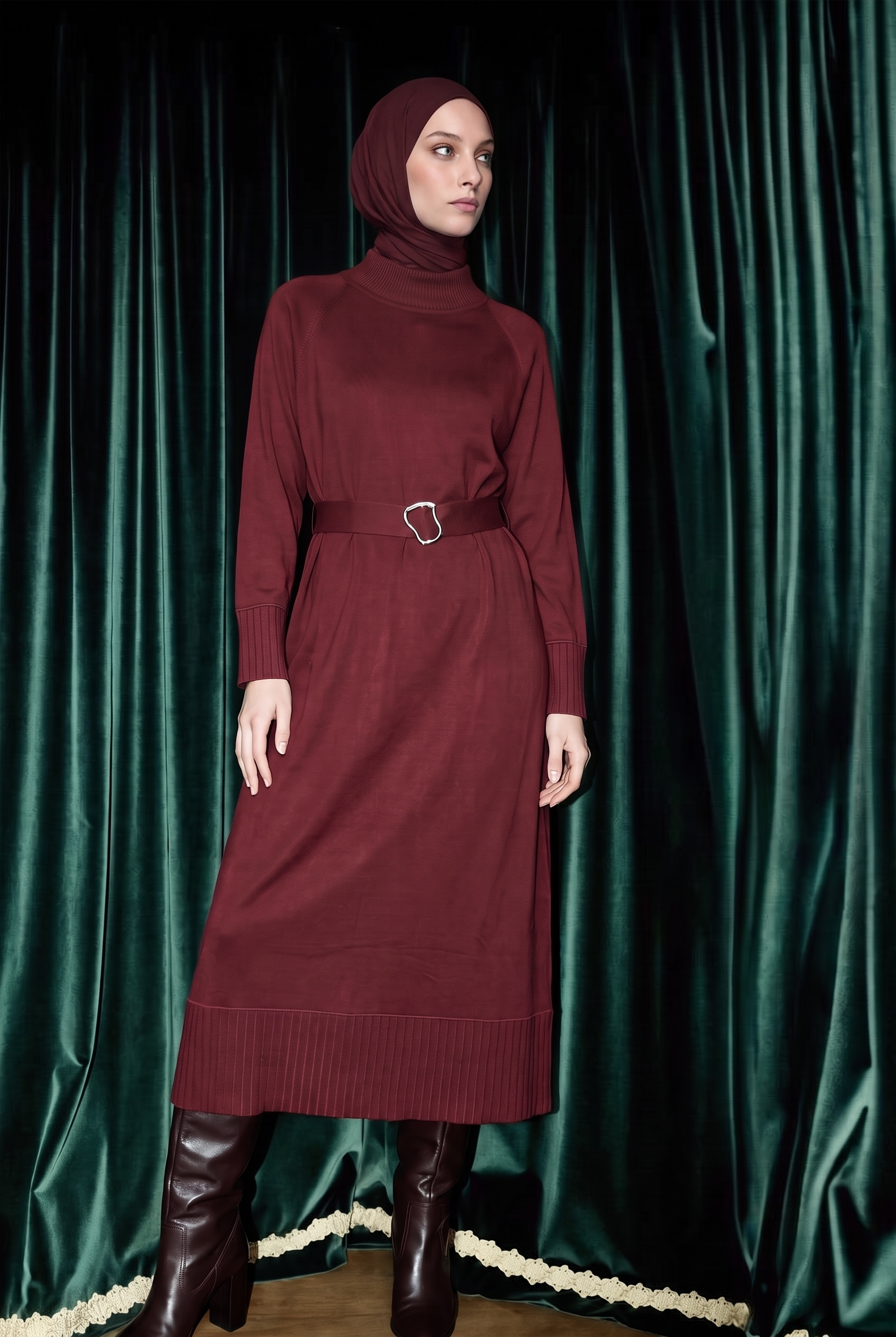 Armine Trend 26KTD911 Kemer Detaylı Elbise Bordo Elbise ARMİNE TREND 