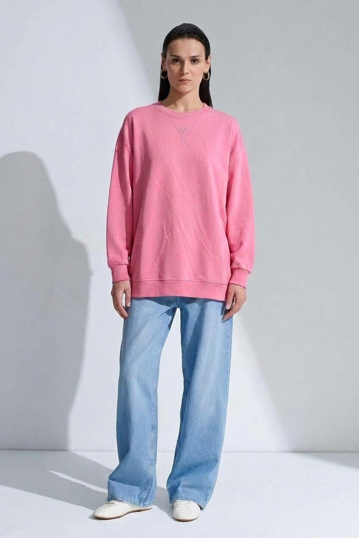 Taş Ve Nakış Detaylı S-Shırt 0038045 Pembe Tunik İKOLL 