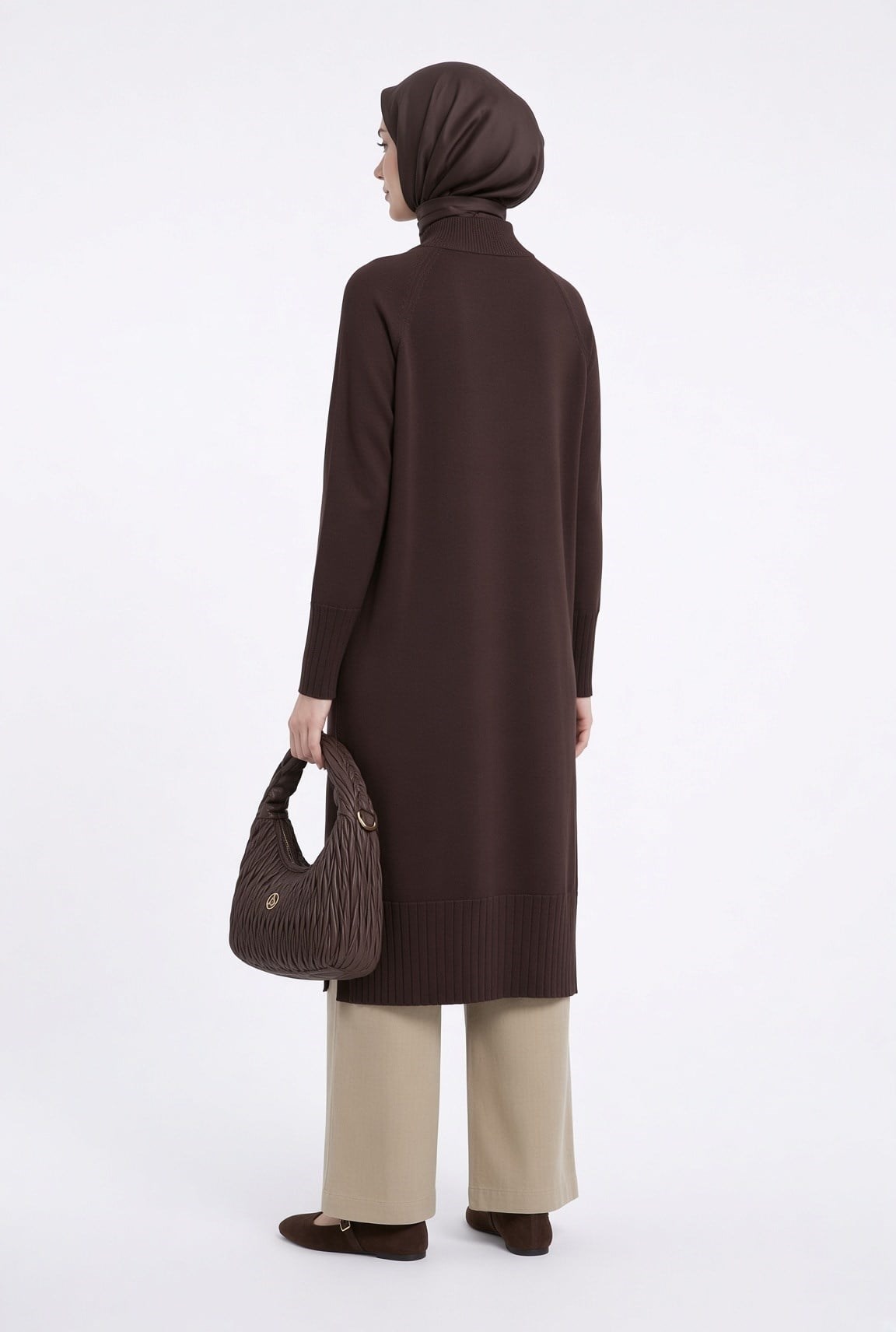Armine Trend 26KAD405 Fermuar Detaylı Etek Ucu Bölmeli Tunik Kahverengi Tunik ARMİNE TREND 