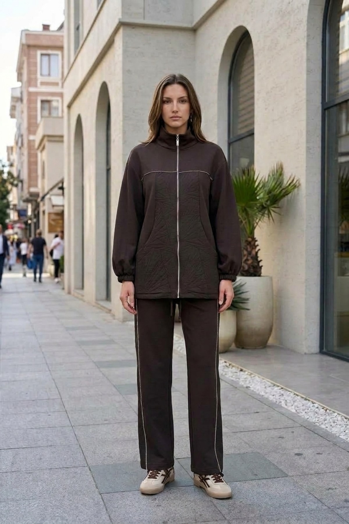 Taş Baskılı Pantolonlu Takım 8691 Kahve Takım JUPE STORE 