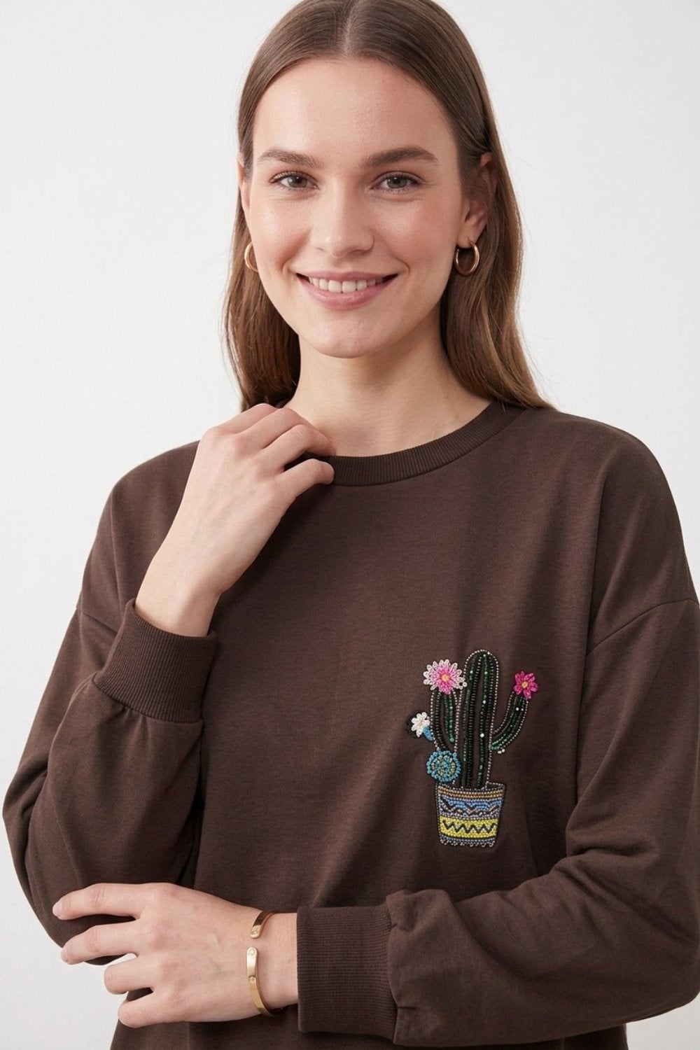 Etek Ucu Dantel Detay Kaktüs Tunik 10818 Browni Tunik PUANE 