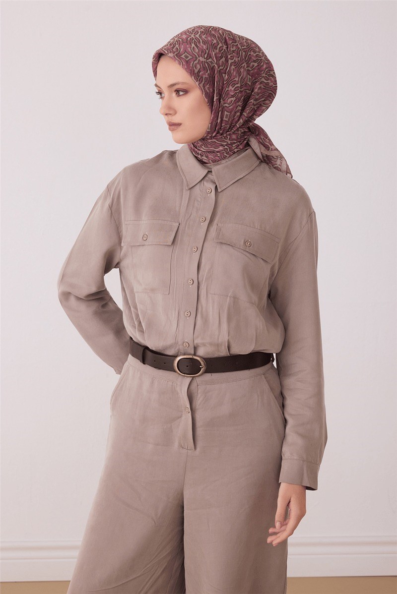 Belli 5283 Soyut Desenli Rozy Eşarp Koyu Vizon Eşarp BELLI 