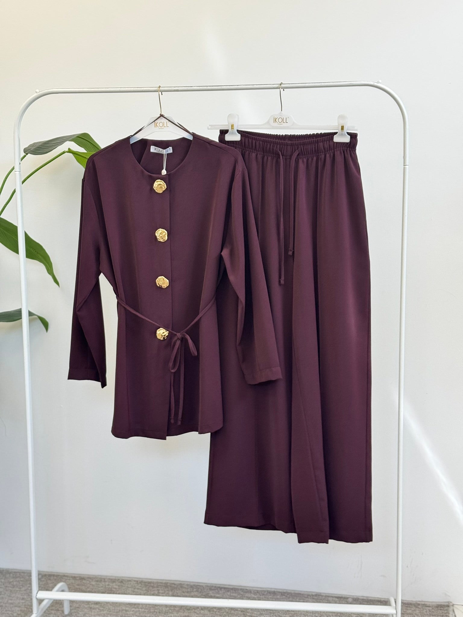Düğme Detaylı Şık Takım 0036166 - Bordo Takım İKOLL 