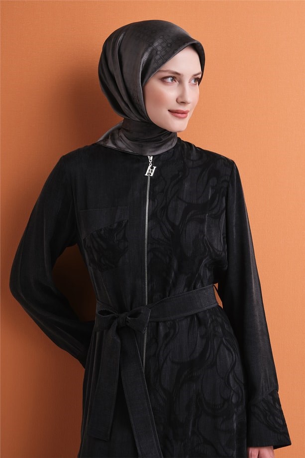 Armine Dj Saf Jakar İpek Eşarp 9647D (J) - Antrasit Eşarp ARMİNE 