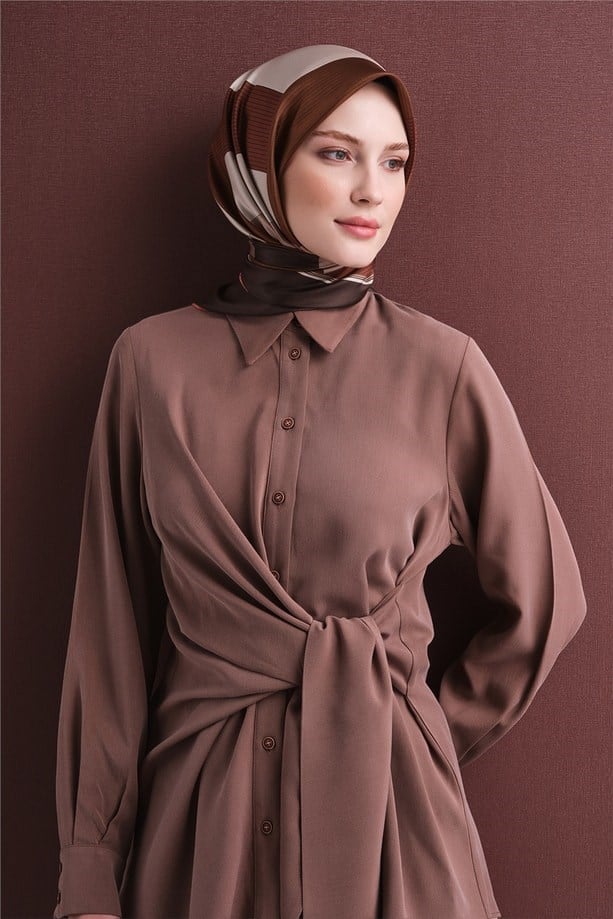 Armine Dj Saf Twill İpek Eşarp 9610D (T) - Kahve Eşarp ARMİNE 