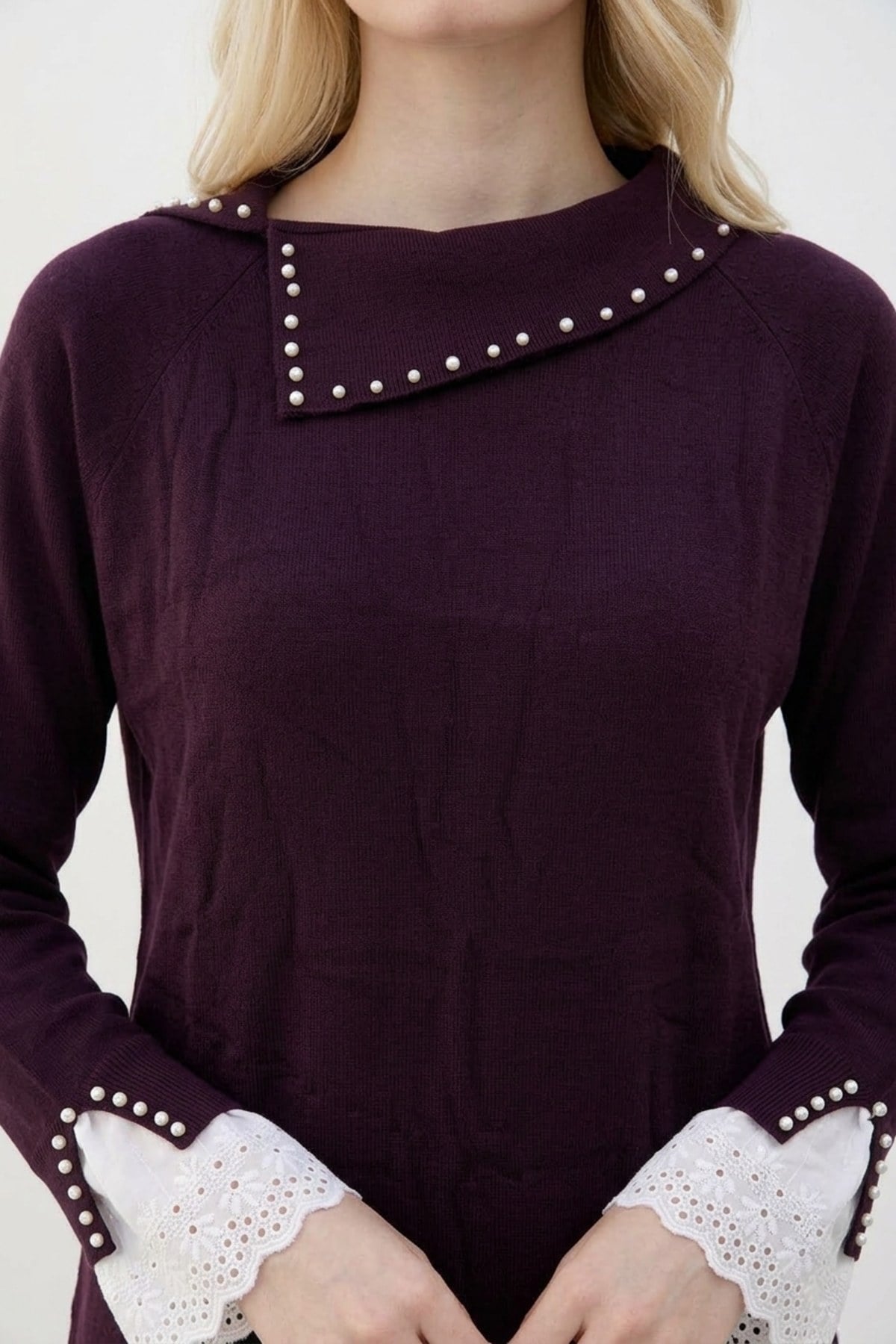 İnci ve Dantel Detaylı Tunik 146004 Mürdüm Tunik NEFİSE 