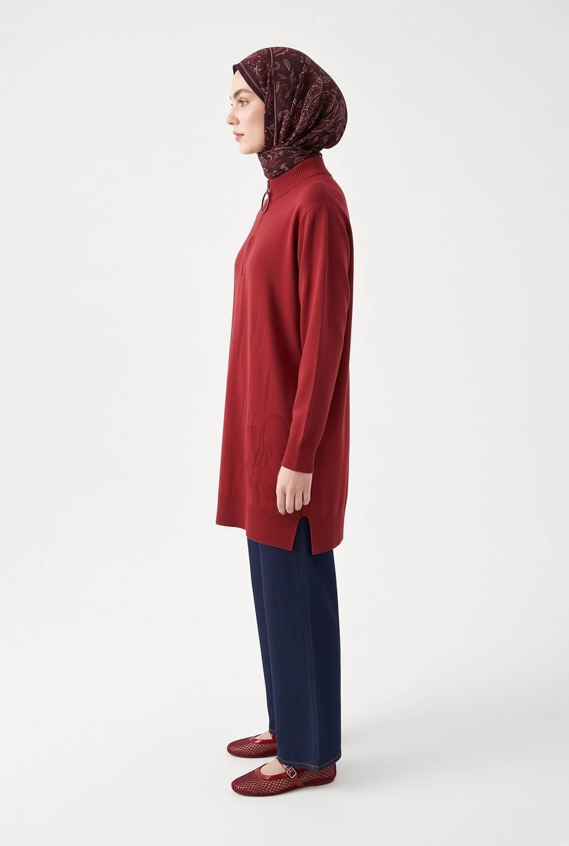 Armine Trend 25KTD4111 Yarım Fermuar Detaylı Tunik Bordo Tunik ARMİNE TREND 