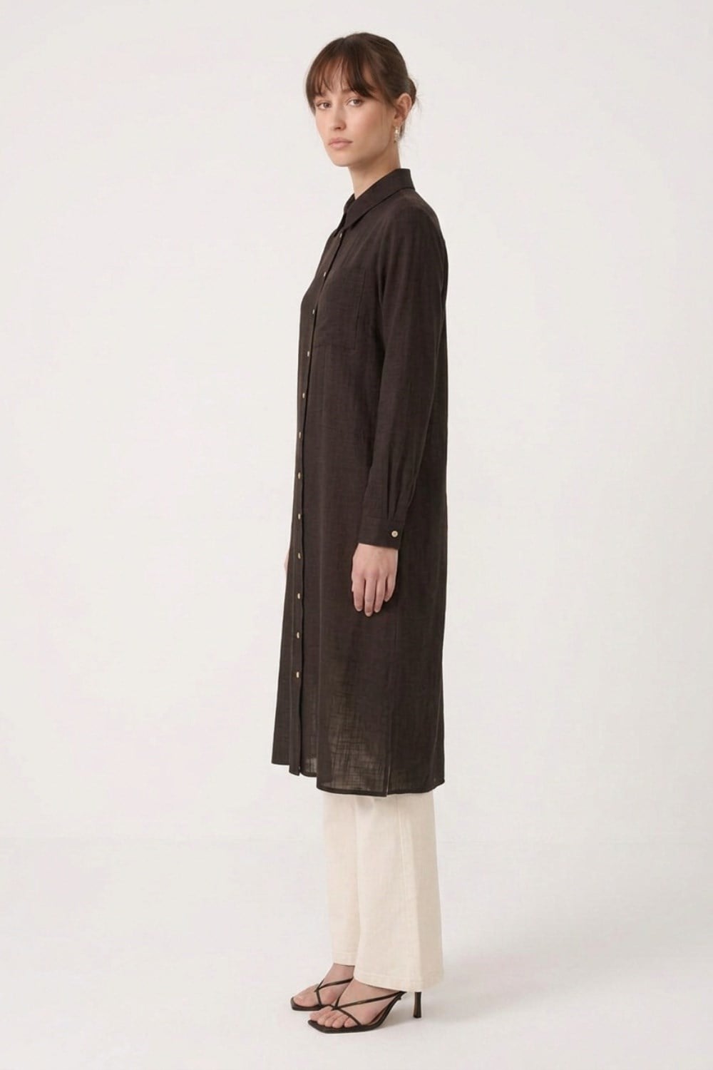 Armine Trend 26KT461 Düğme Detaylı Uzun Tunik Kahverengi Tunik ARMİNE TREND 