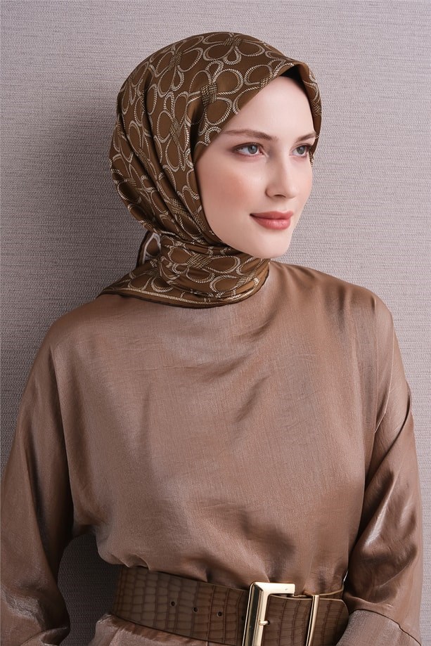 Armine Dj Saf Twill İpek Eşarp 9638D (T) - Gold Eşarp ARMİNE 