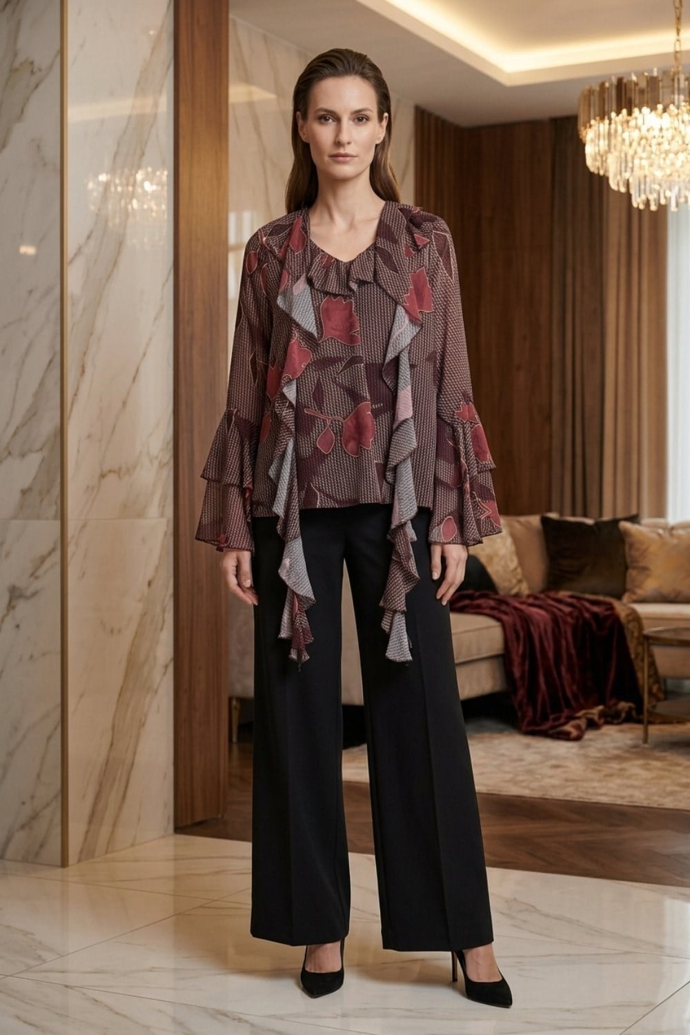 Ghisa Tunik 4493 Bordo Desenli Tunik GHİSA 