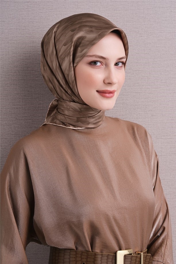 Armine Dj Saf Twill İpek Eşarp 9630D (T) - Sütlü Kahve Eşarp ARMİNE 