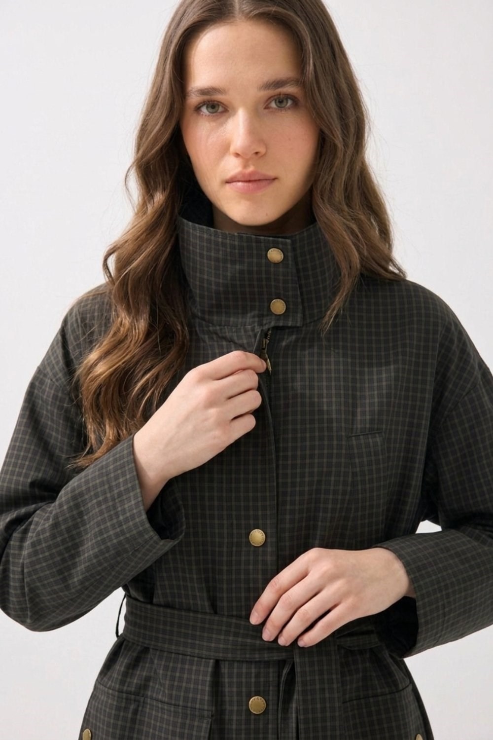 Yüksek Yakalı Çıtçıt Detaylı Trenchcoat 0037889 Lacivert Kap İKOLL 