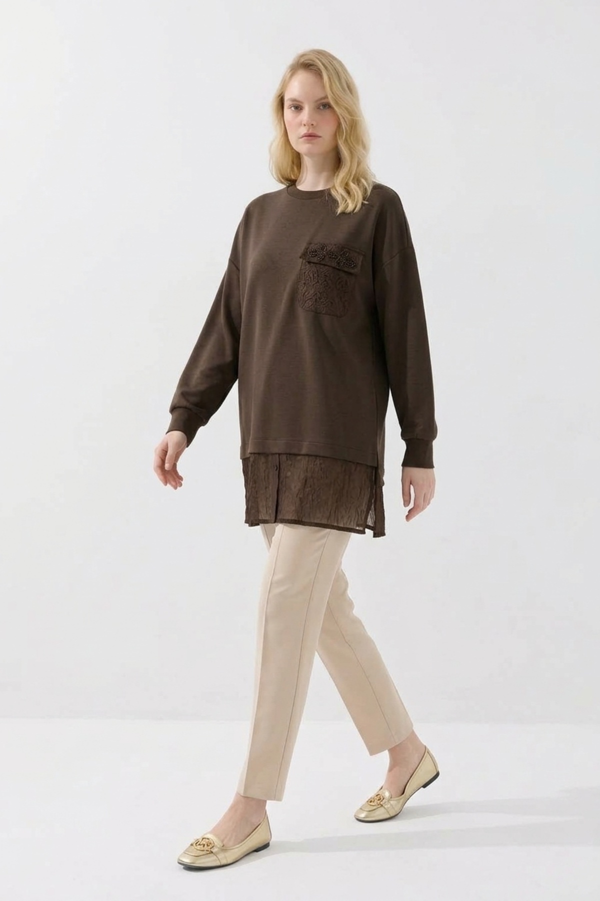 Sahte Cep Detaylı Tunik 10811 Browni Tunik PUANE 