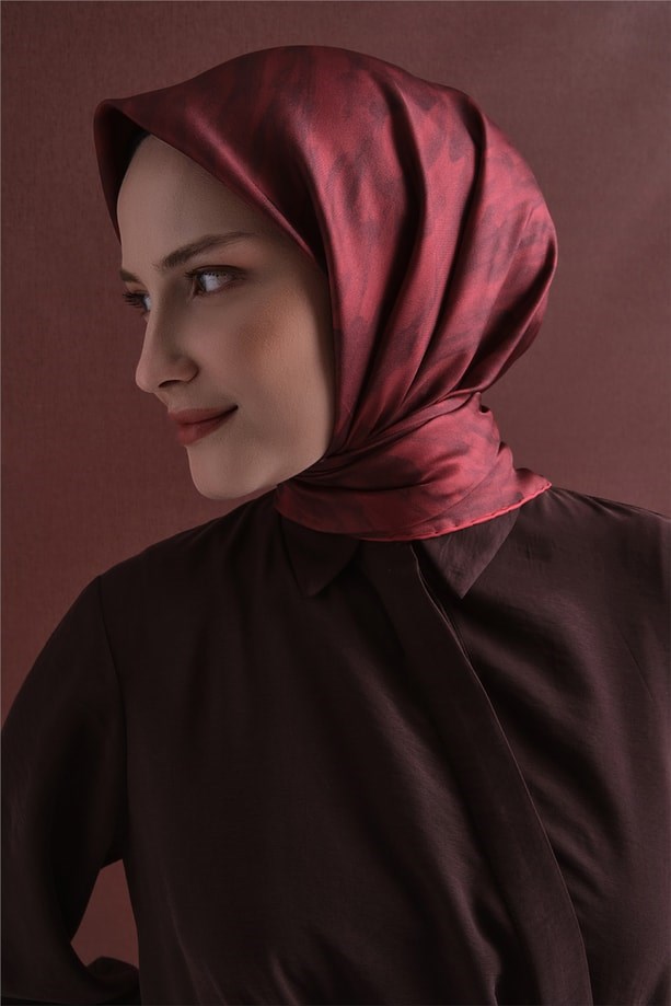 Armine Dj Saf Twill İpek Eşarp 9630D (T) - Bordo Eşarp ARMİNE 