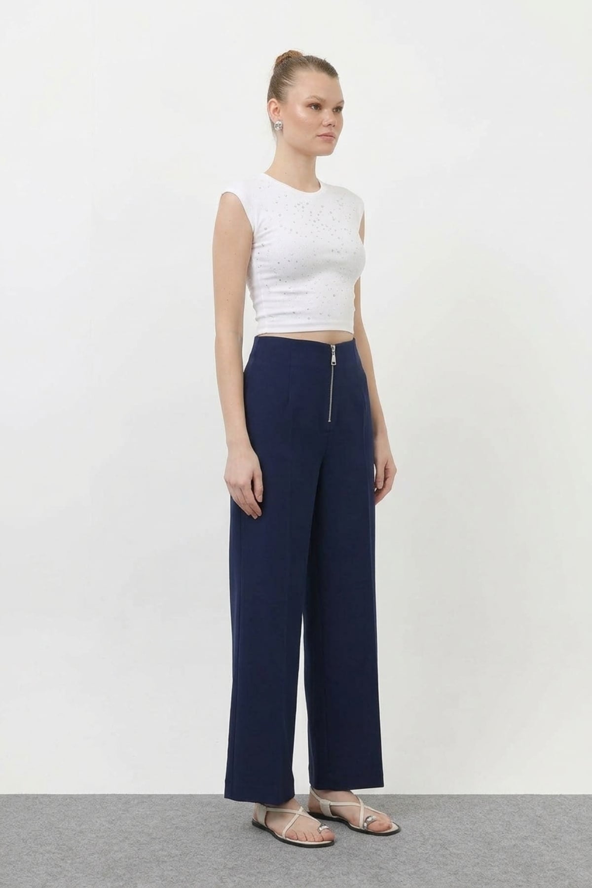 Fermuar Detaylı Pantolon 18228-1 F.Navy Pantolon PUANE 