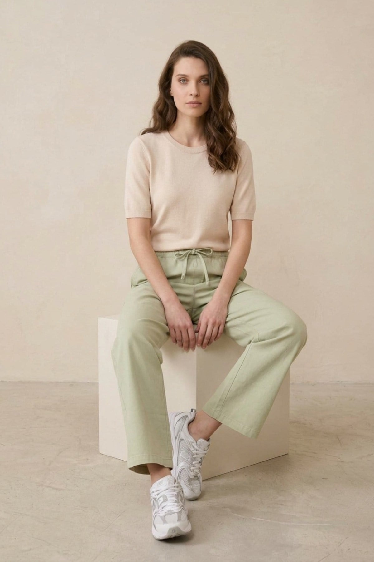 Beli Lastikli Bol Paça İnce Kot Pantolon 2773 Su Yeşili Pantolon MY MAGAZİN 