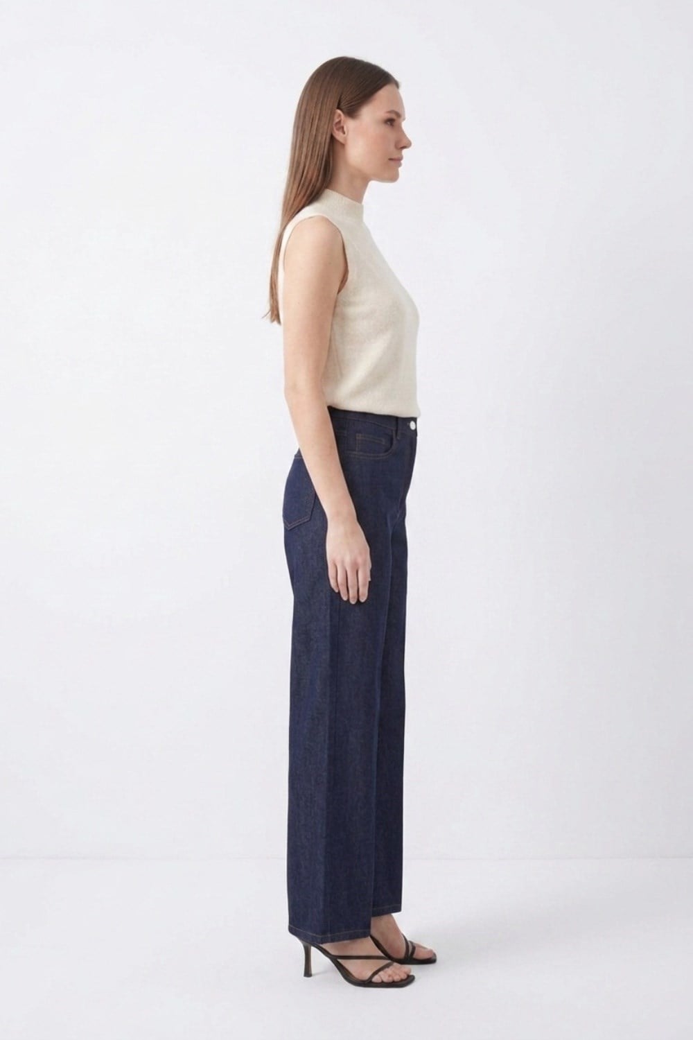 Dikiş Detay Bol Paça Pantolon 32481 F.Navy Pantolon PUANE 