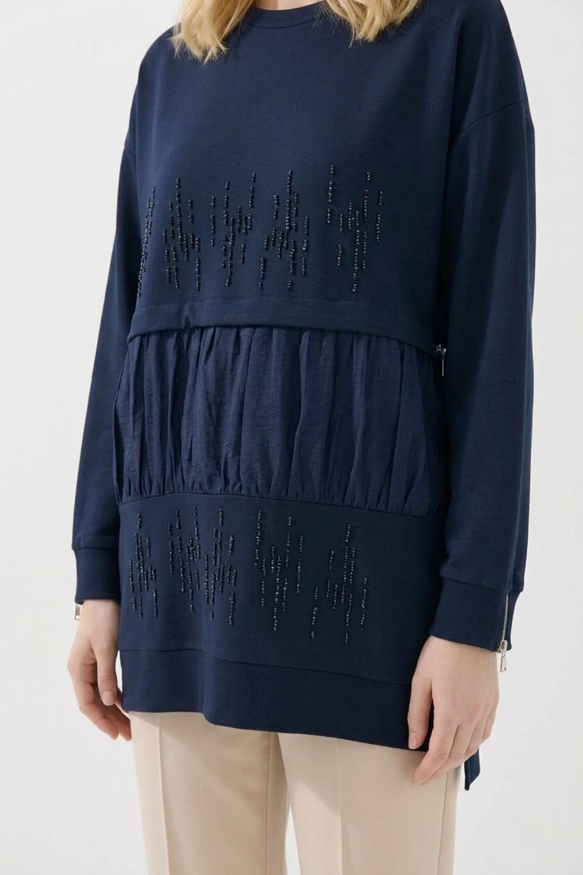 Dik Taş Baskılı Tunik 10825 F.Navy Tunik PUANE 