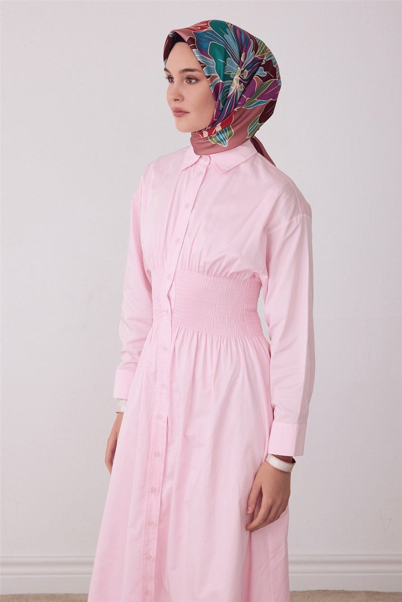 Belli 4413 Manolya Bahçesi Çiçekli %100 Twill İpek Eşarp - Pembe Eşarp BELLI 