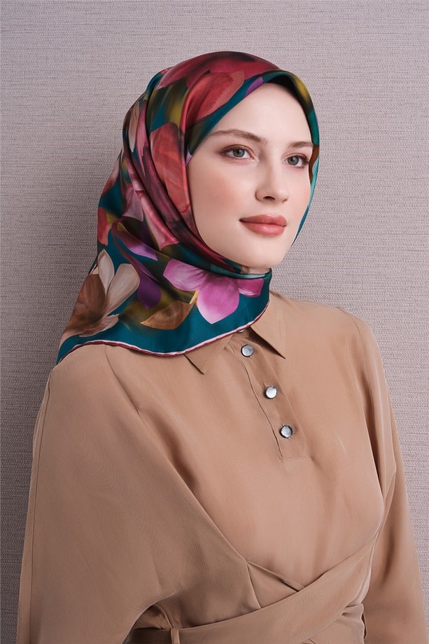 Armine Dj Saf Twill İpek Eşarp 9632D (T) - Petrol Eşarp ARMİNE 