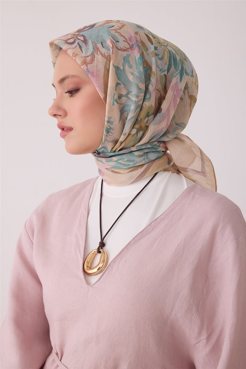 Belli 1194 Soyut Desenli Rozy Eşarp Olive Eşarp BELLI 