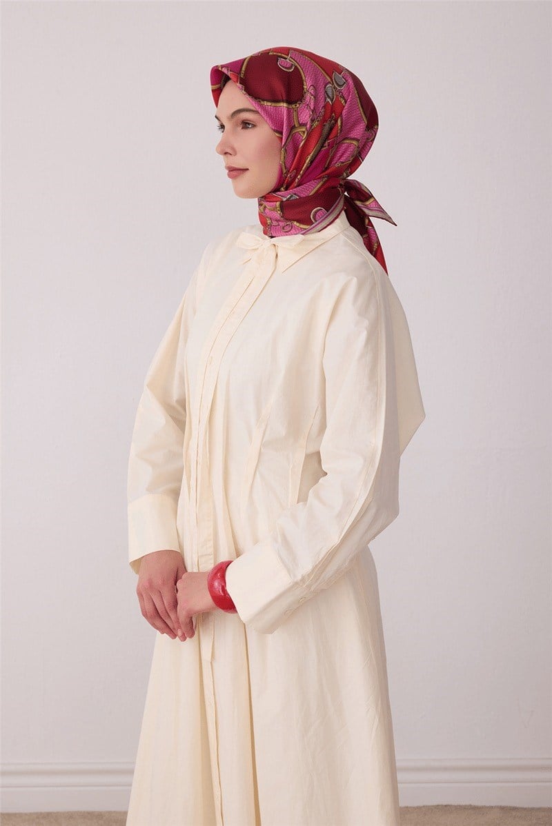 Belli 4400 Mozaik Ritim Geometrik %100 Twill İpek Eşarp - Pembe Eşarp BELLI 